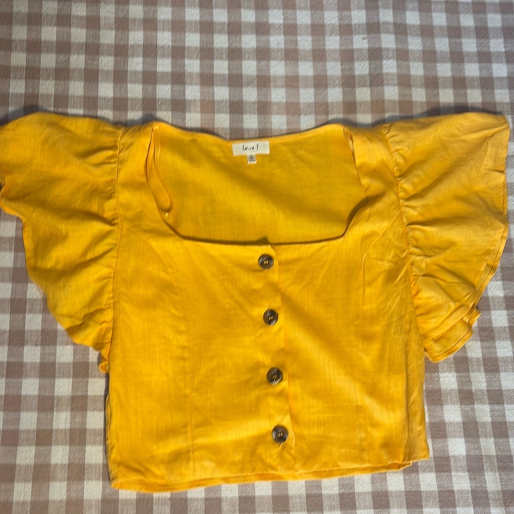 Yellow Button Down Crop Top Size S by Love J